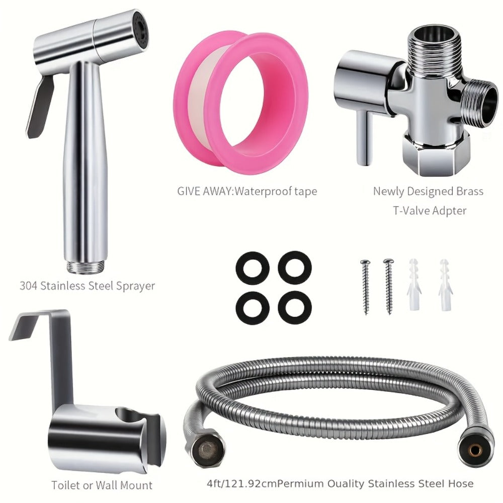 Wall-Mounted Handheld Spray Gun Set with Bracket, Teflon Tape & Flexible Hose – Bathroom Bidet Sprayer for Toilet, Sink