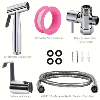 Wall-Mounted Handheld Spray Gun Set with Bracket, Teflon Tape & Flexible Hose – Bathroom Bidet Sprayer for Toilet, Sink