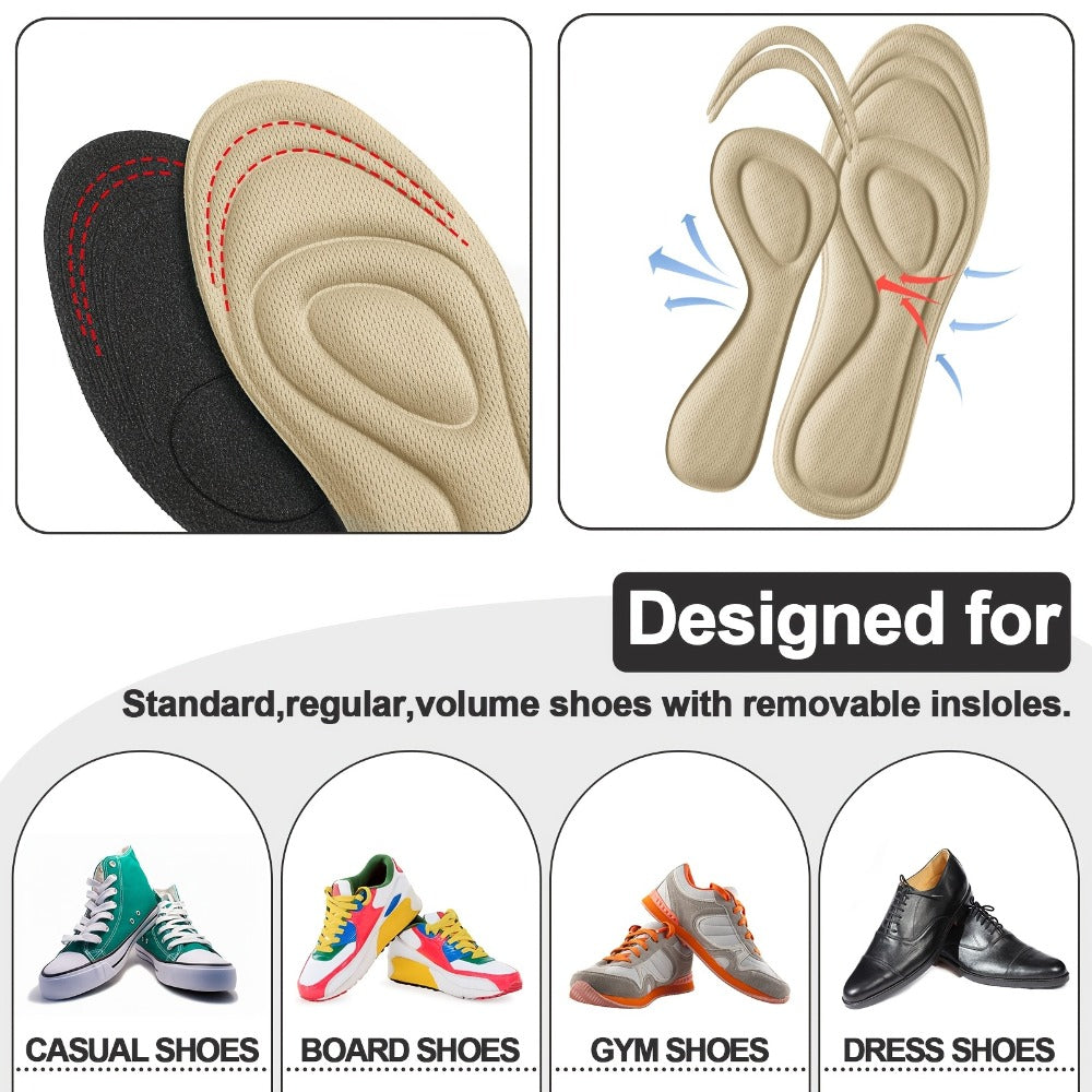 Eight-Pair Neutral Sponge Replacement Insoles with Contoured Heel and Forefoot Zones for Everyday Shoes