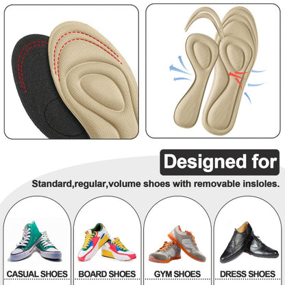 Eight-Pair Neutral Sponge Replacement Insoles with Contoured Heel and Forefoot Zones for Everyday Shoes