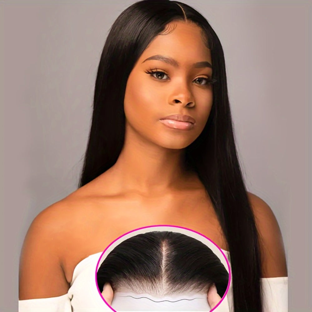 Put On and Go Wig 6x4.5 HD Lace Human Hair Straight 250% Density Glueless Pre-Plucked Pre-Cut Pre-Bleached Knots Long Straight Wig for Women