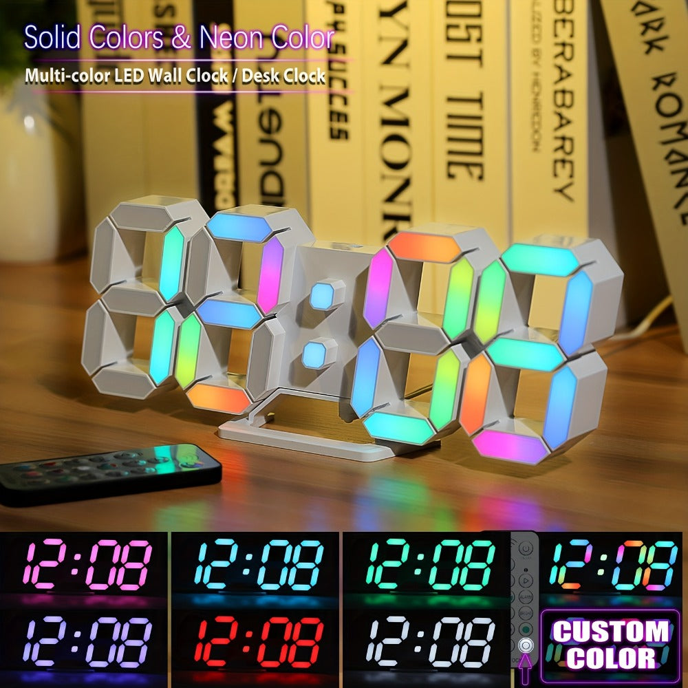 9.7-Inch RGB LED Wall and Desk Clock with Remote, Alarm, Date, Temperature and USB Power Cable