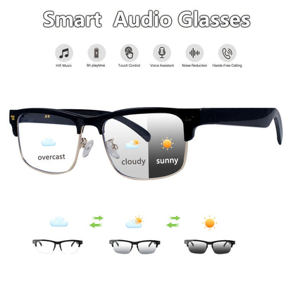 Smart Glasses Photochromic Audio Eyewear with Open-Ear Speaker, Microphone and Metal or Plastic Frames