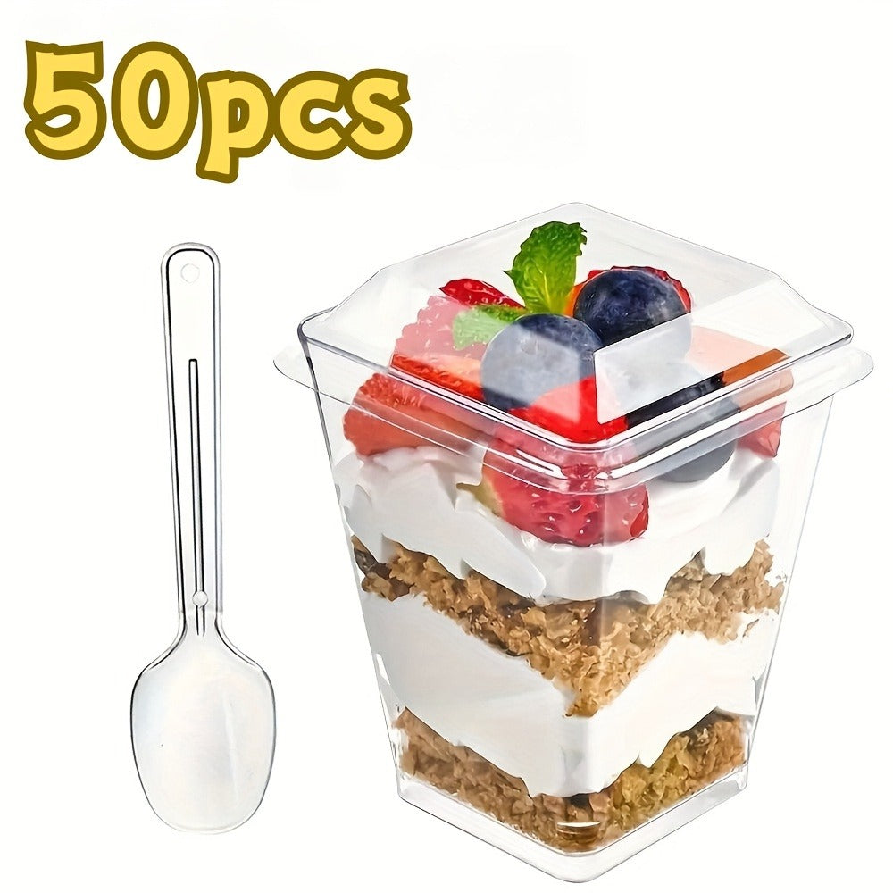 Disposable Dessert Cups with Lids & Spoons, 5oz Plastic Pudding Cups Set, 50/100/150/200 Pack Mini Clear Cups for Parties