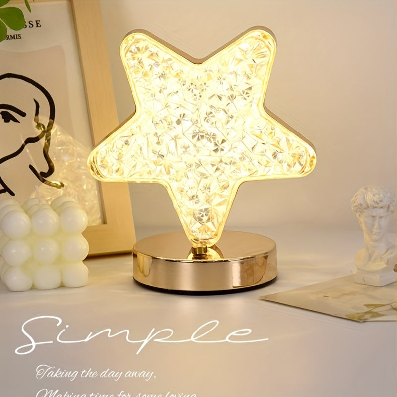 Crystal Touch Table Lamp Rechargeable, Moon & Star Dimmable LED Night Light with 3-Color Modes for Bedroom