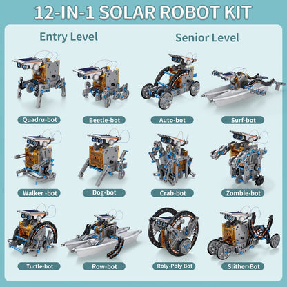 12-in-1 Solar Robot Kit for Kids Ages 8-13, Build Your Own Solar Powered Robot, STEM Engineering Building Toy