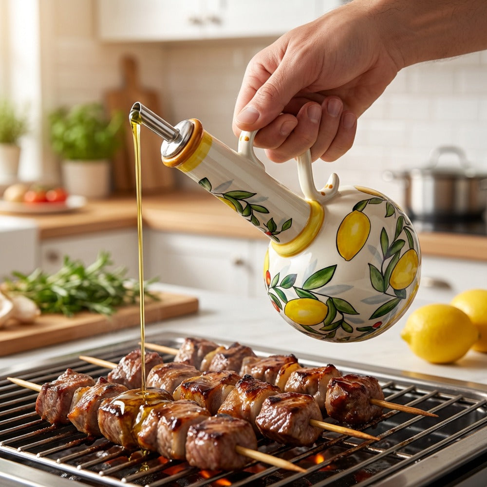 Ceramic Oil and Vinegar Dispenser Set Hand-Painted Underglaze Anti-Drip Leak-Proof Kitchen for Home Cooking, Dining and Outdoor Meals