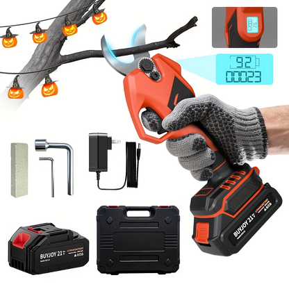 Electric Pruning Shears Cordless with LCD Display, Portable Battery-Powered Tree Pruner with Adjustable Cutting Diameter for Garden