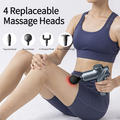 Portable Percussion Massage Gun – Ultra-Quiet Motor, 4 Massage Heads & 6 Adjustable Speeds | Handheld Deep Tissue Massager for Muscle