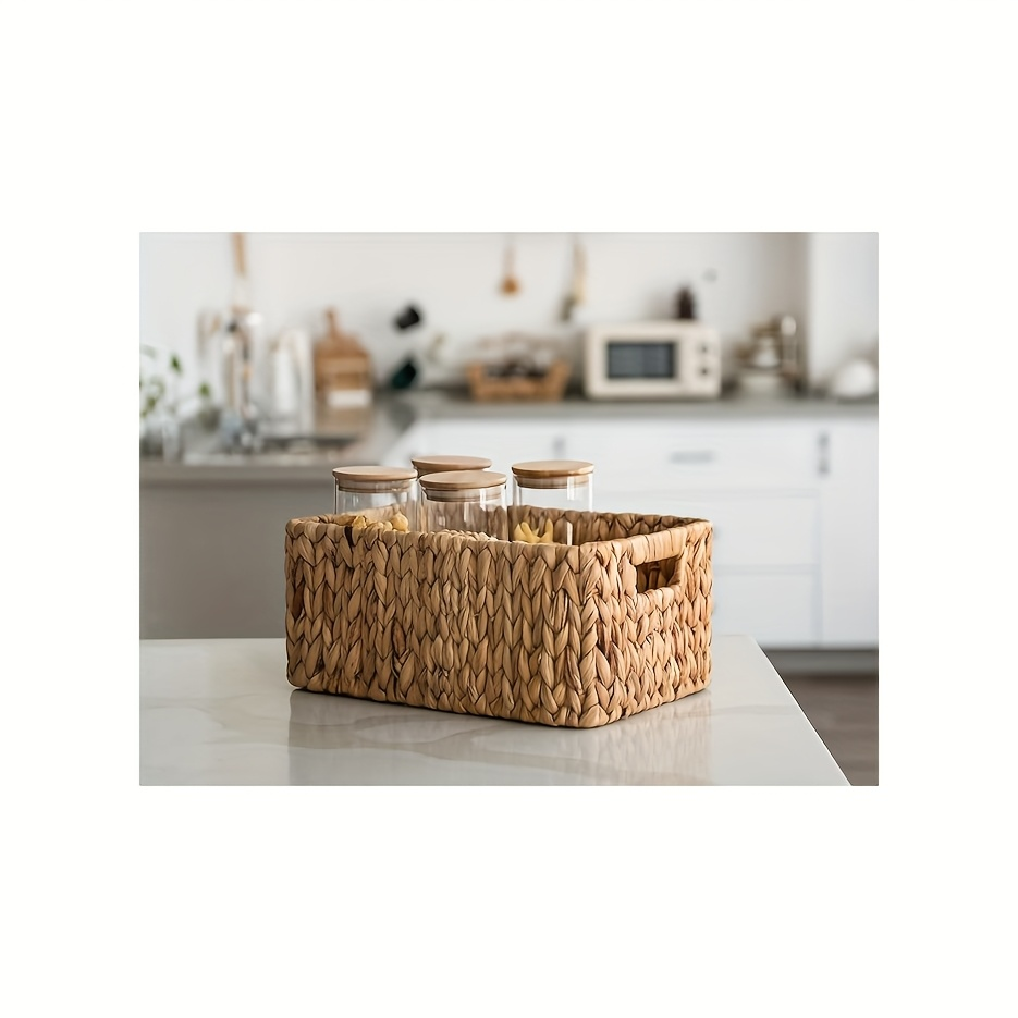 Storage Baskets, Seagrass and Water Hyacinth with Built-In Handles in Six Style Options with Material, Size and Pack Options for Shelf