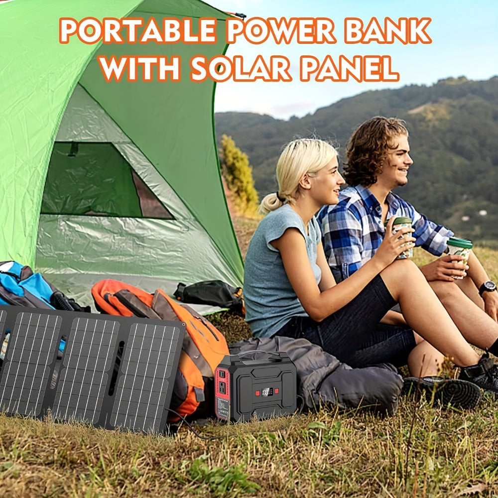 100W 146Wh Portable Power Station Solar Generator with 40W Foldable Solar Panel, 146Wh Backup Battery for Camping Hiking RV Emergency