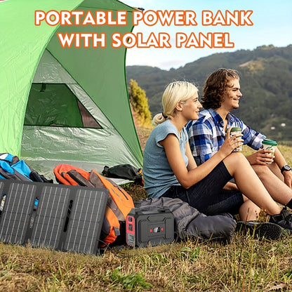 100W 146Wh Portable Power Station Solar Generator with 40W Foldable Solar Panel, 146Wh Backup Battery for Camping Hiking RV Emergency