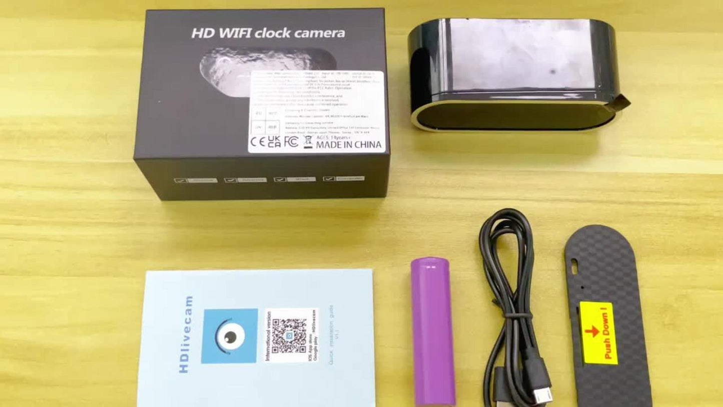 Security Camera 1080P Clock-Format Model with 64GB Card, Battery Power, Infrared Night Vision and Loop Recording