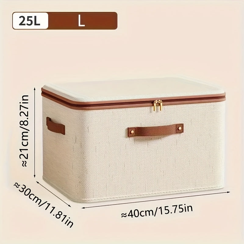 Two-Pack Foldable Fabric Storage Bins with Zipper Lids, Side Handles and Five Size Options
