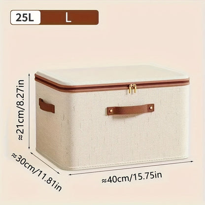 Two-Pack Foldable Fabric Storage Bins with Zipper Lids, Side Handles and Five Size Options