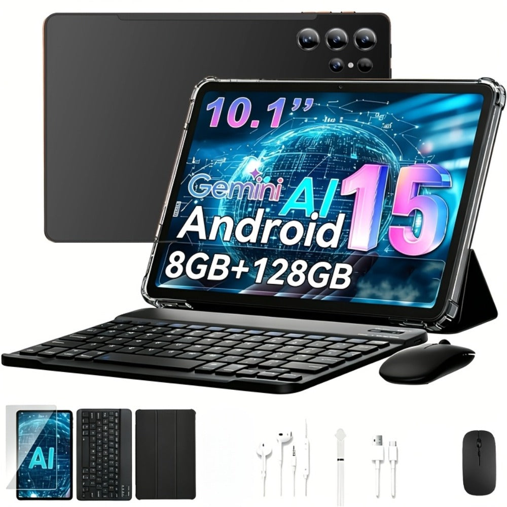 2-in-1 Tablet with Keyboard Android 15, 10.1 Inch 8GB RAM 128GB ROM 8000mAh Battery, 5G WiFi 16MP+5MP Dual Camera FHD IPS Display