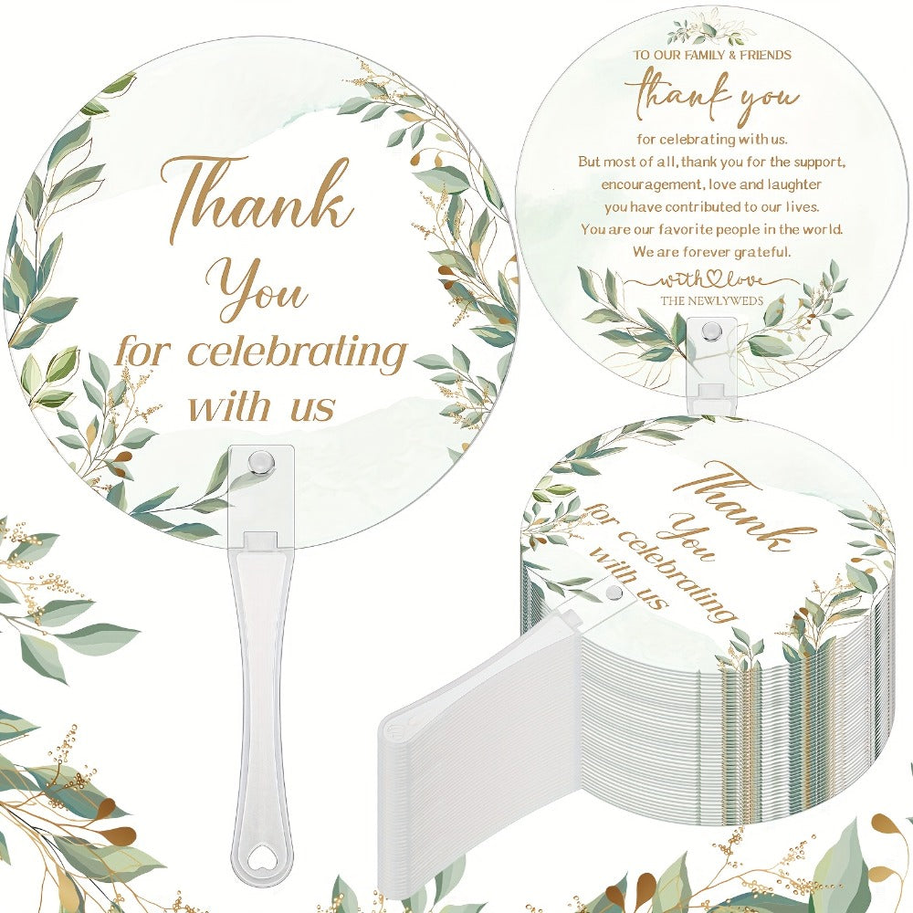 Wedding Hand Fans 100pcs Bulk Plastic Handheld Fans with Handle Greenery Leaf Design Cooling Fans for Ceremony Bridal Shower Party Guests