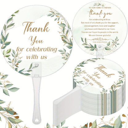 Wedding Hand Fans 100pcs Bulk Plastic Handheld Fans with Handle Greenery Leaf Design Cooling Fans for Ceremony Bridal Shower Party Guests