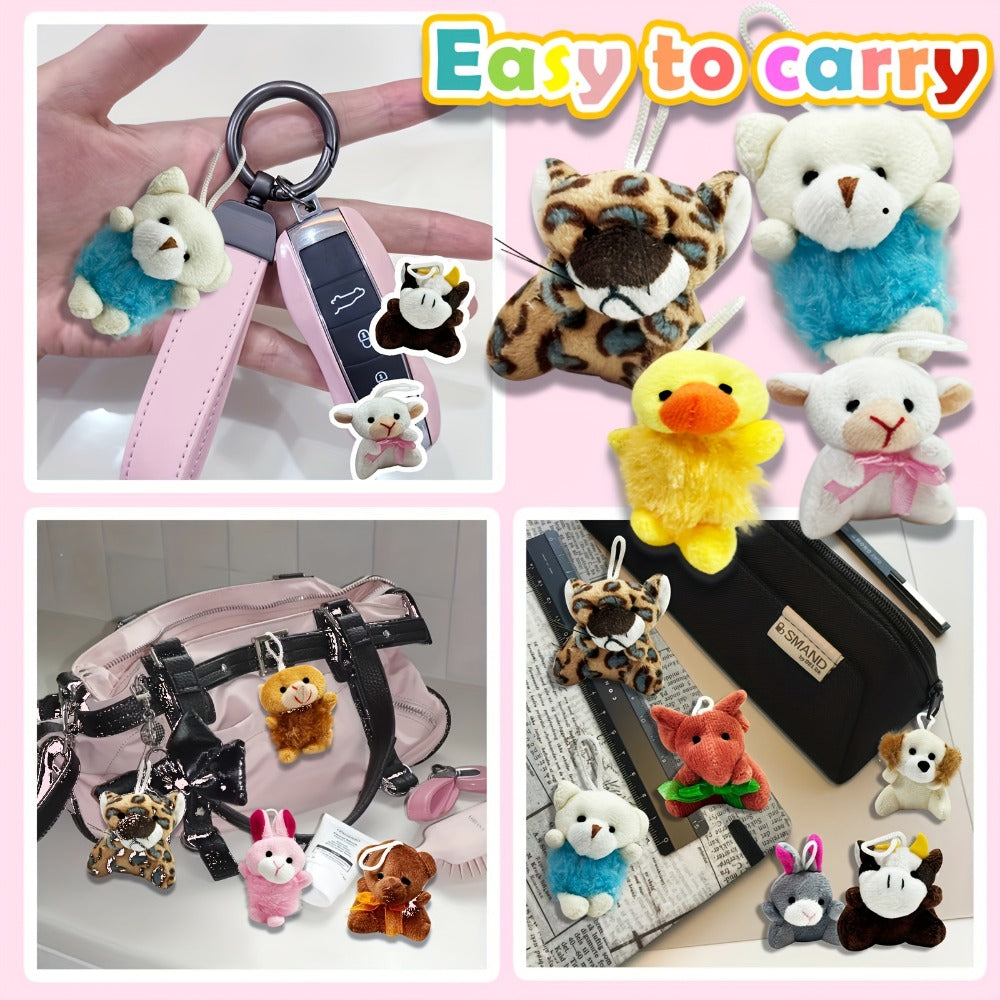 Mini Animal Plush Keychain 24 Pack Bulk, Small Stuffed Animals Assorted Random Colors, Party Favors for Kids