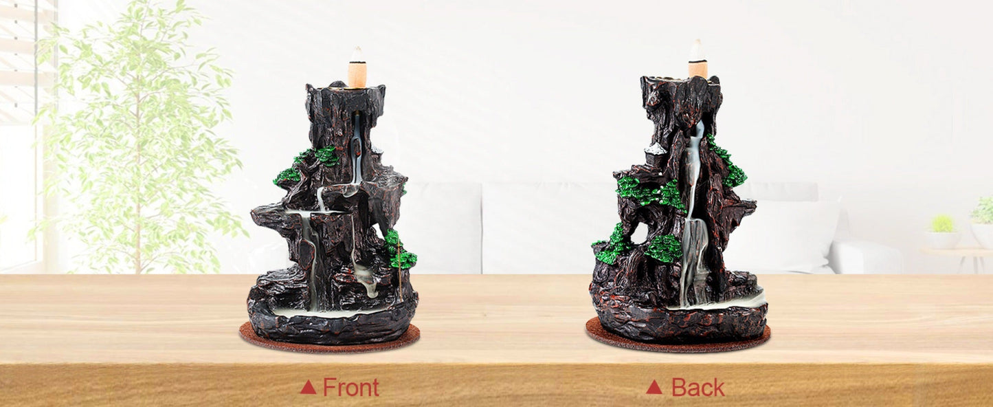Backflow Incense Burner Waterfall Smoke Effect 2-Side Incense Holder with 120 Backflow Cones for Entryways, Bedrooms and Living Spaces