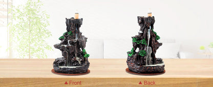 Backflow Incense Burner Waterfall Smoke Effect 2-Side Incense Holder with 120 Backflow Cones for Entryways, Bedrooms and Living Spaces