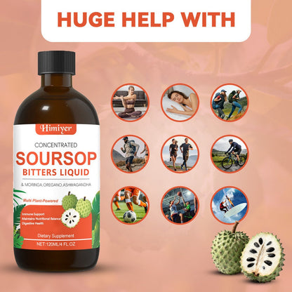 Soursop Bitters Liquid Herbal Supplement, Gut Health Support with Moringa, Oregano & Ashwagandha