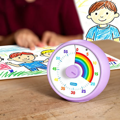 Visual Timer 60 Minute Countdown Silent Tomato Timer Rainbow Pattern for Classroom Office for Home Cooking, Dining and Outdoor Meals
