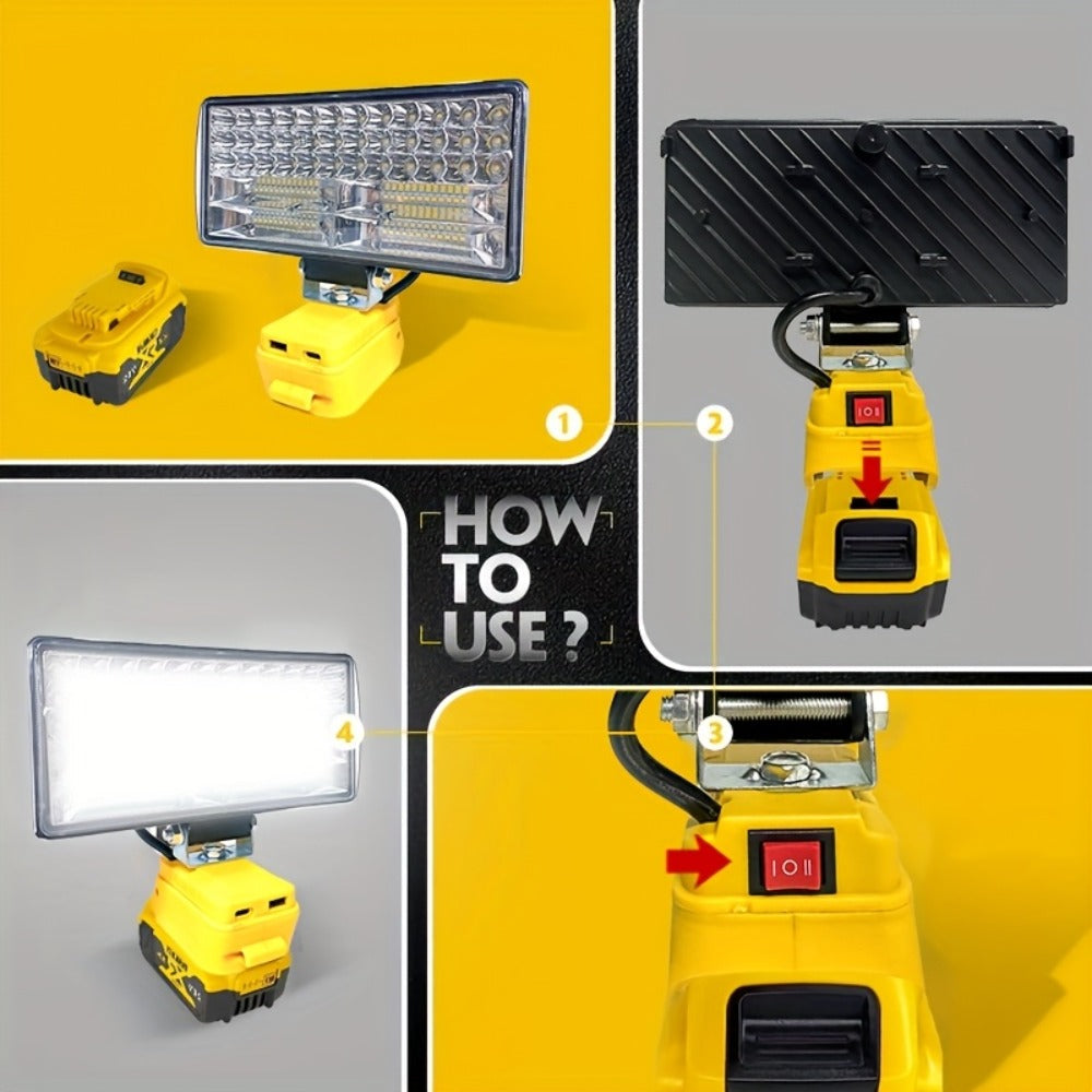 LED Work Light Compatible with DeWalt 20V Battery - 18W/84W Adjustable Floodlight for Entryways, Bedrooms and Living Spaces