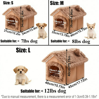 Indoor Dog House Warm Plush Semi-Enclosed – Cozy Cave Bed with Removable Pad & High-Resilience PP Filling | Non-Collapse Dog Kennel