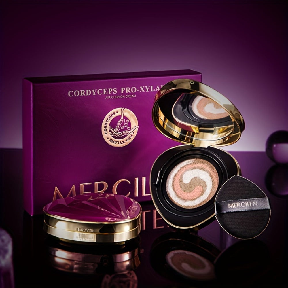 Air Cushion BB Cream Foundation Moisturizing Medium Coverage Dewy Finish with Plant Squalane Glycerin Tri-Color Adaptive Blends All Skin