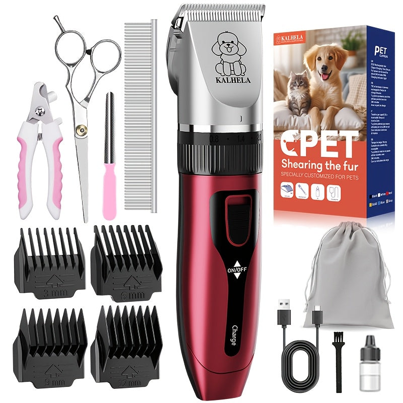 Pet Hair Clipper Cordless Adjustable Comb – Silent Low Noise Rechargeable Electric Dog Cat Grooming Scissors Set, Multiple Style Options