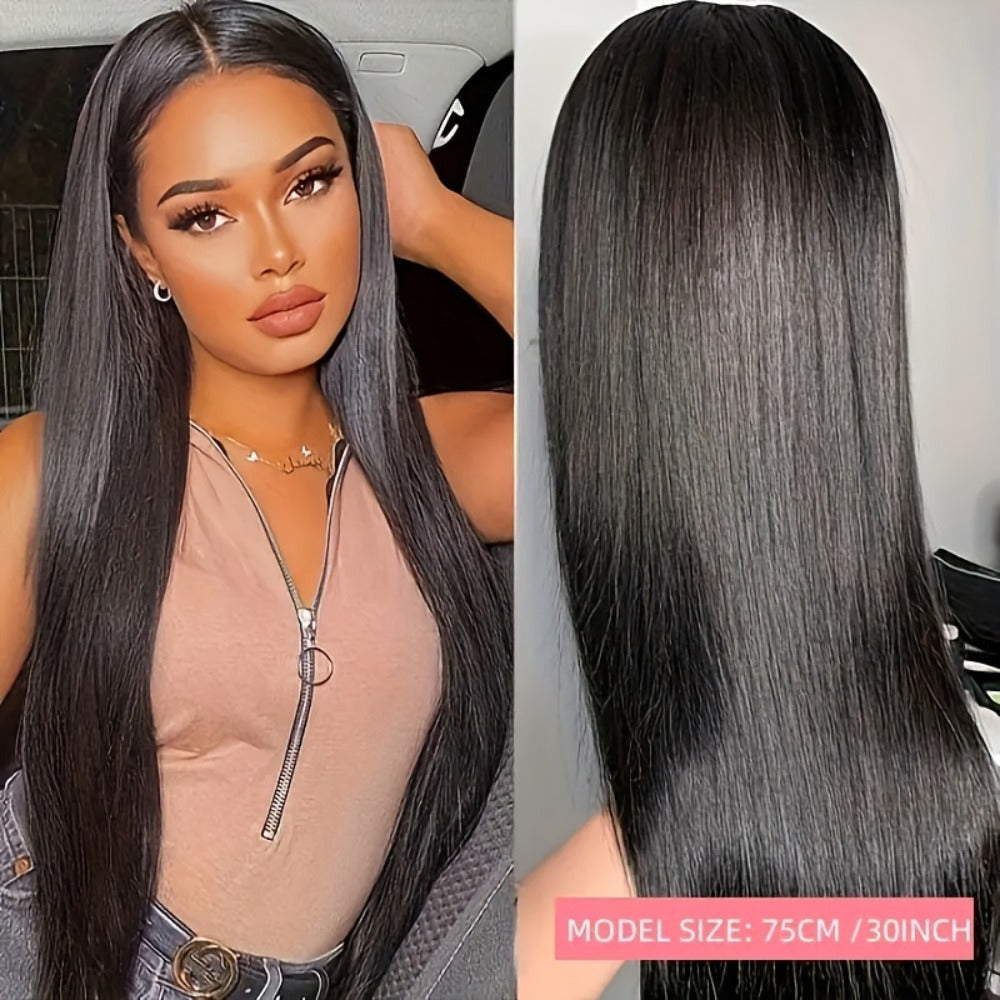 Straight Human Hair Wig with 4x4 Lace Closure, Center Part and Black 16–36 Inch Length Options