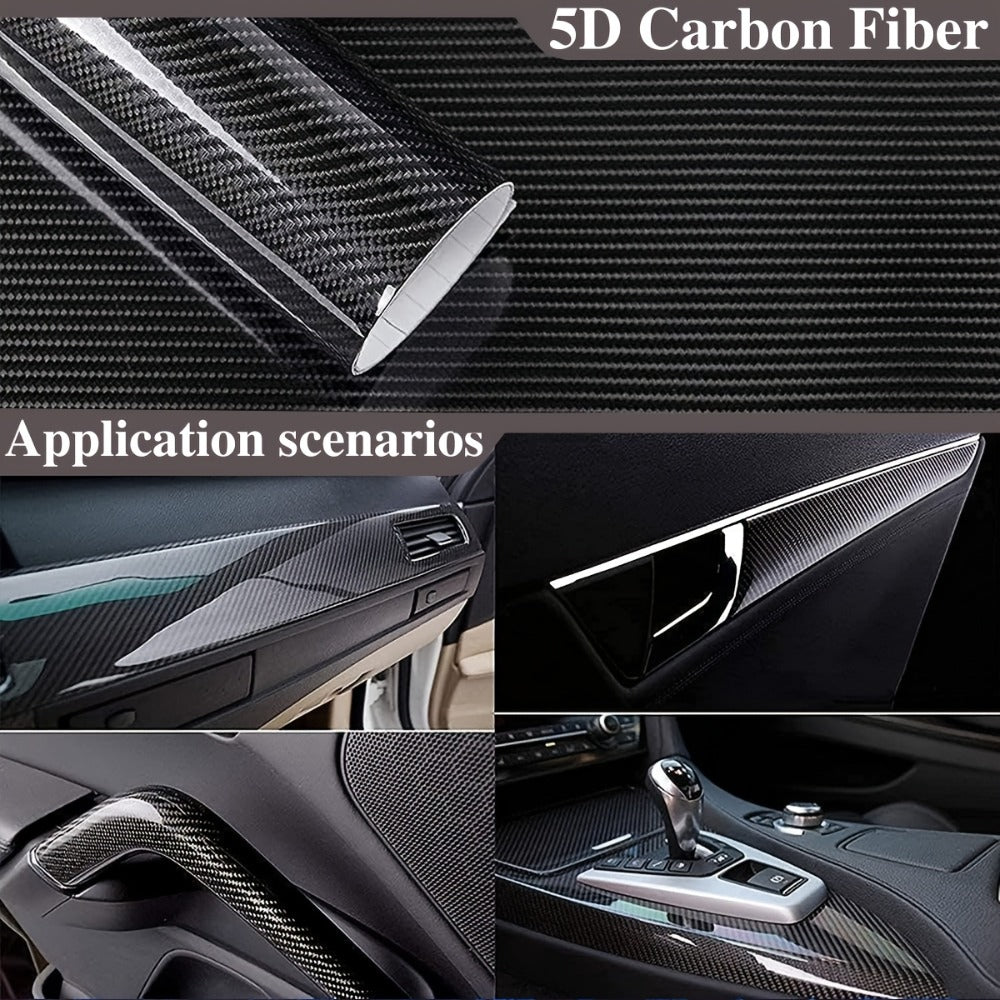 5D Carbon Fiber Vinyl Wrap 50cm x 300cm – Self-Adhesive Car Interior Decor Film, UV Protection, Scratch-Resistant, Dashboard Trim Sticker