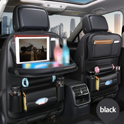 All-in-One Back Seat Organizer with Foldable Table Tray, Kick Mats, Cup Holder, Tissue Box, Umbrella Holder & Laptop Tray – 2-Piece Set
