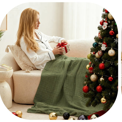 6-Layer Gauze Blanket 100% Muslin, Breathable Cotton Throw for Couch & Bed, All Season Adult Blanket