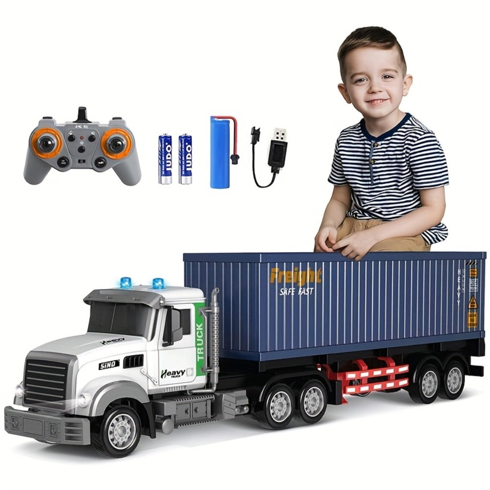 RC Container Semi Truck 1:24 Scale 23.6-Inch Extra Large, 2.4G 100ft Range, Load Cargo, USB Rechargeable