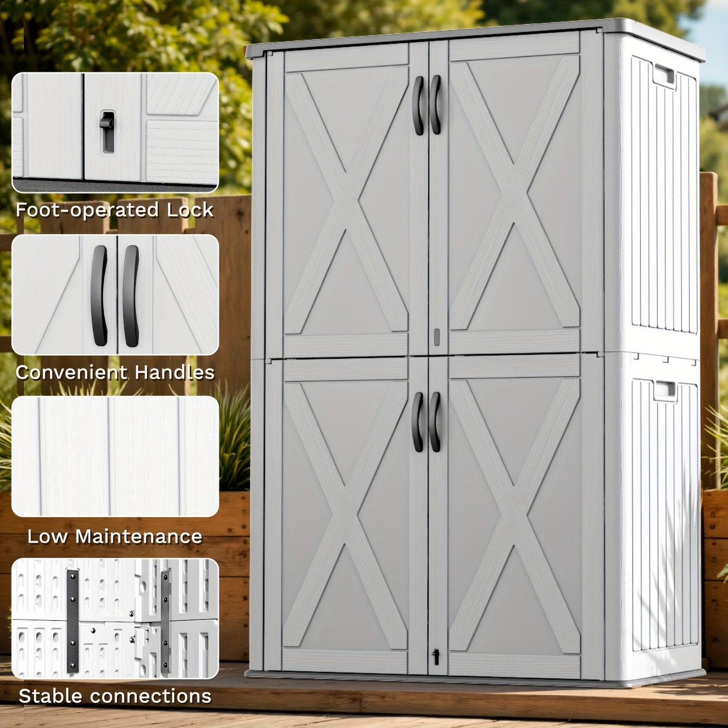 Resin Deck Box Lockable Outdoor Storage, for Garden, Patio and Yard Use, with the Listed Configuration