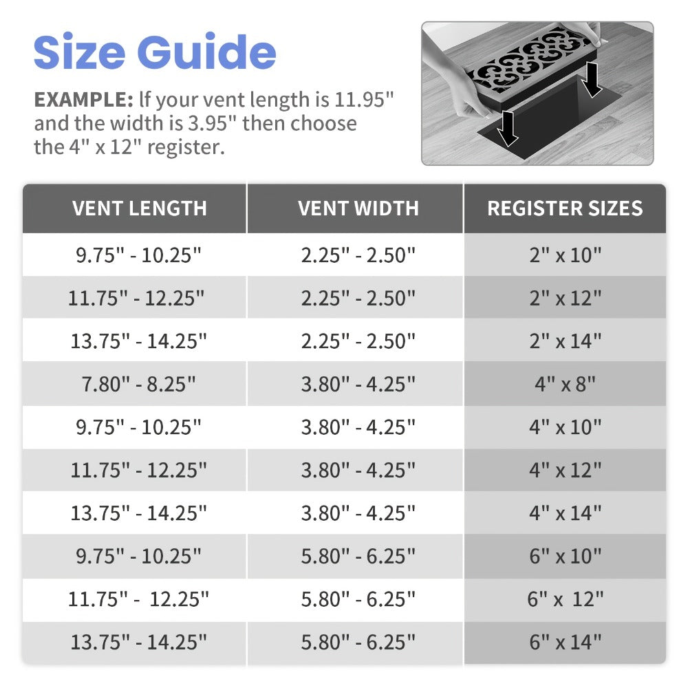 Floor Vent Register Cover 4x10 Inch Walkable Steel Decorative Air Vent Grille Adjustable for Entryways, Bedrooms and Living Spaces