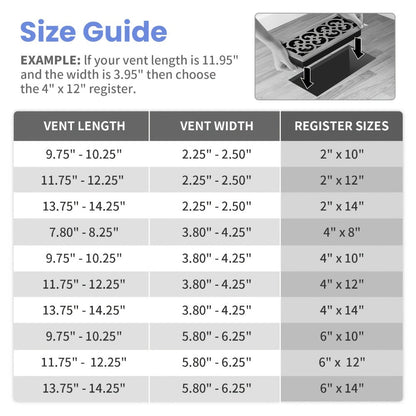 Floor Vent Register Cover 4x10 Inch Walkable Steel Decorative Air Vent Grille Adjustable for Entryways, Bedrooms and Living Spaces