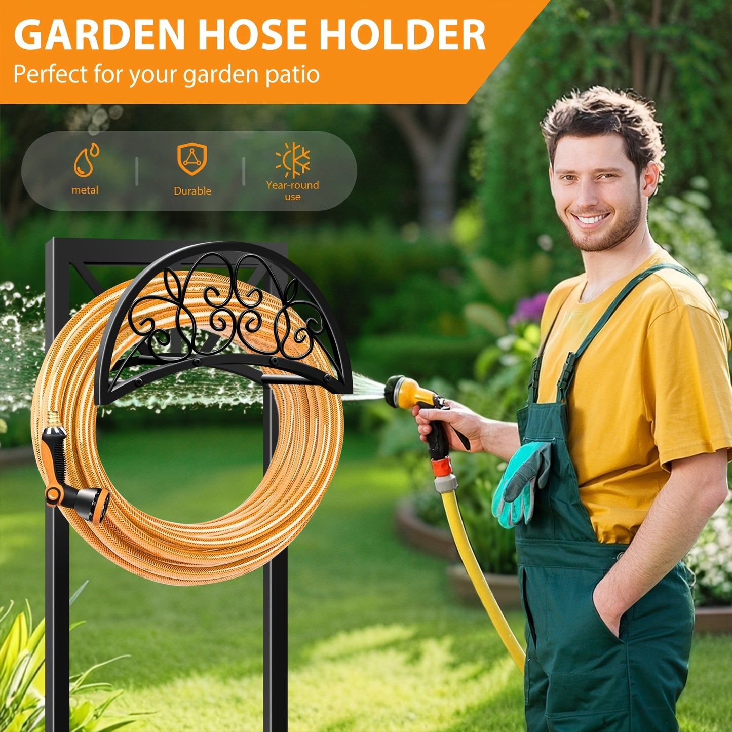 Garden Hose Holder Metal Freestanding | Lawn Patio Outdoor Hose Rack