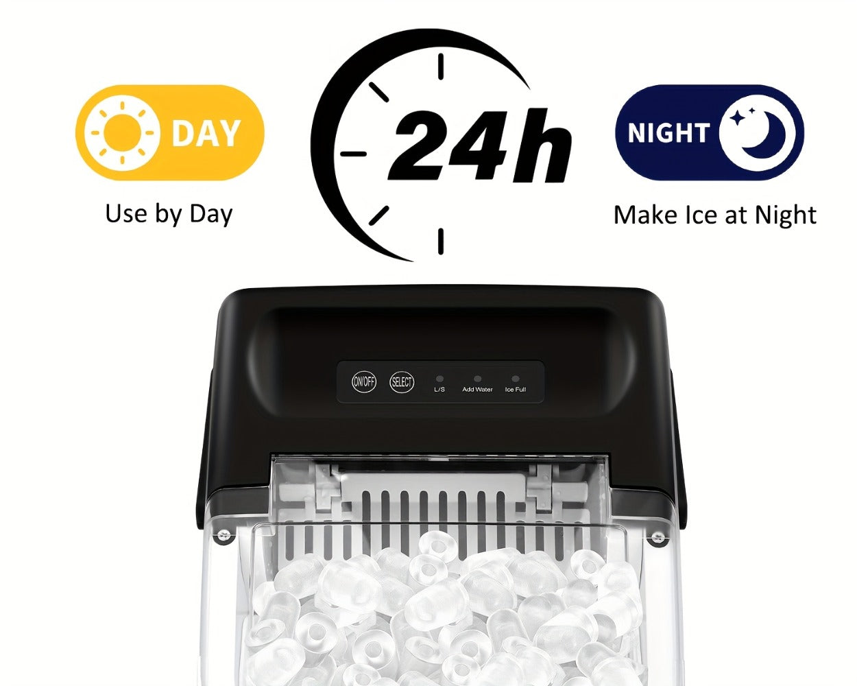 Ice Maker with Basket & Scoop, /Day Countertop Bullet Ice Machine, 9 Cubes in 6 Mins, Self-Cleaning