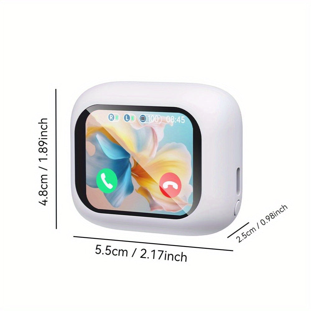 Touchscreen ANC Wireless Earbuds Full-Color Display, Noise Cancelling In-Ear with Charging Case for Sports Gaming Business