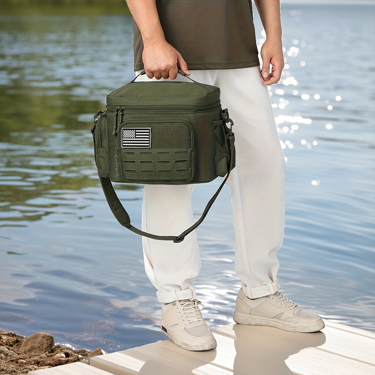 13L Tactical Lunch Bag Tote with MOLLE Front Panel, Multiple Pockets, Shoulder Strap and Three Colors