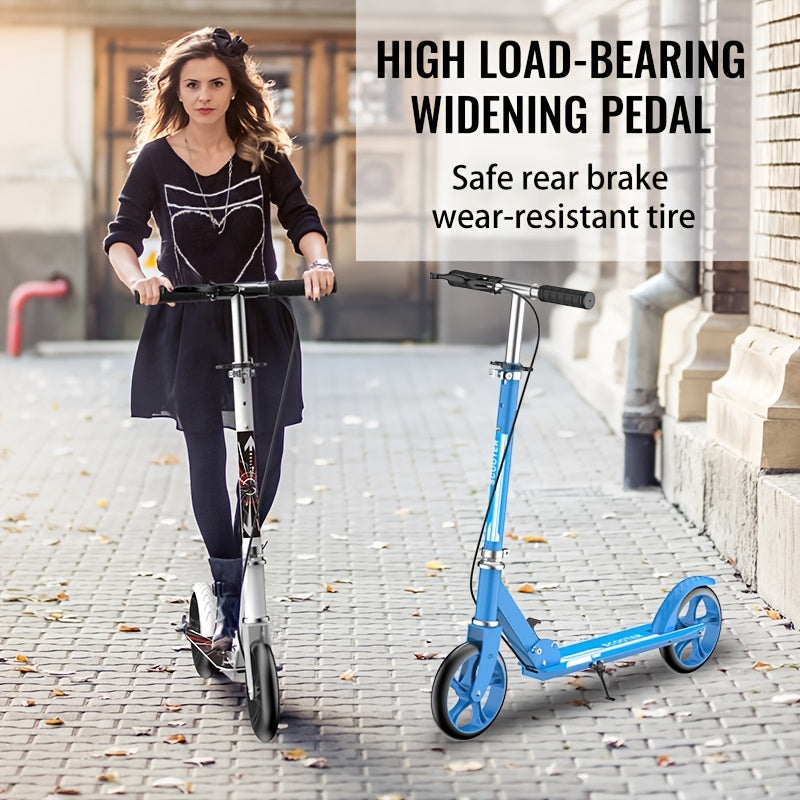 Foldable Adult Kick Scooter with Double Wheels – Rear Suspension & Brake, Lightweight Commuter Scooter for Adults Teens
