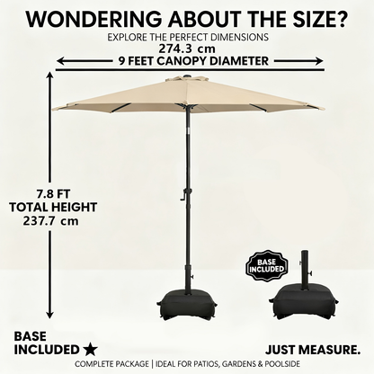 Patio Umbrella 9FT Market Table Style with Dual Vents, Tilt, Crank and Eight Color Options