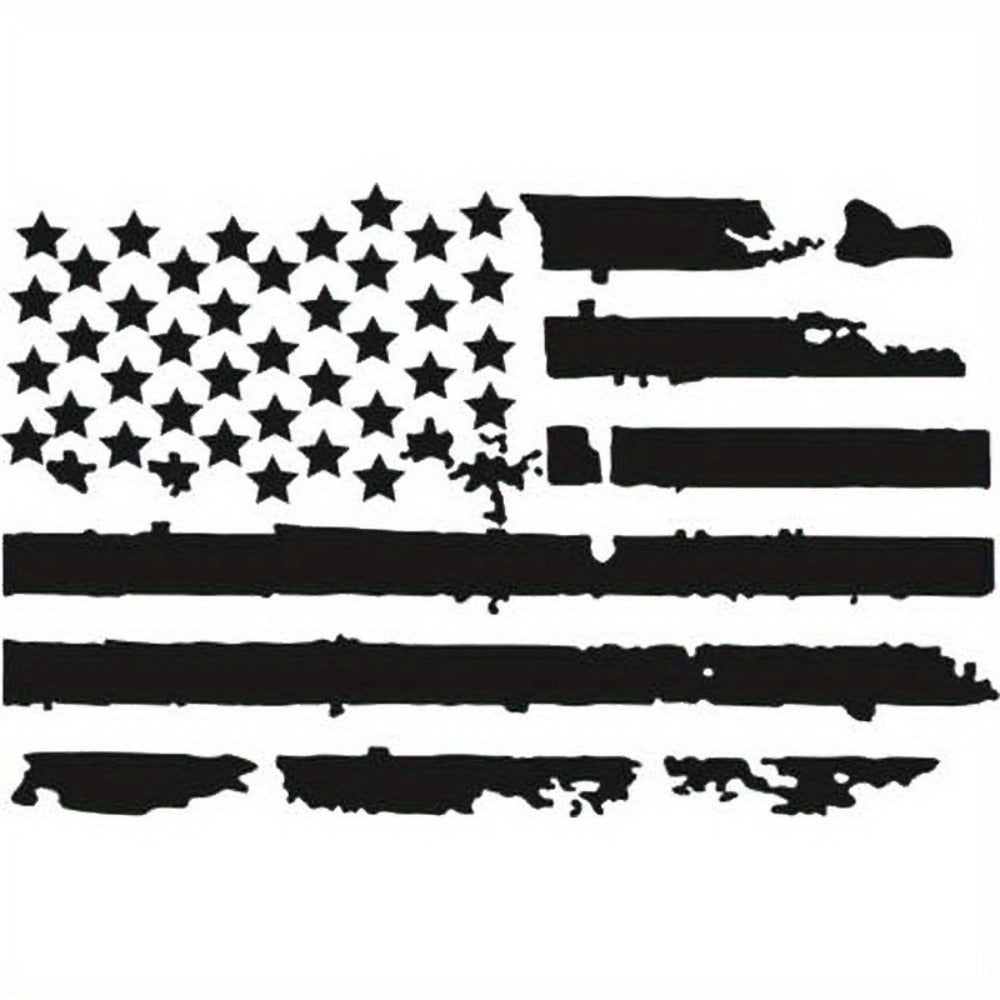 Distressed American Flag Hood Vinyl Decal, 35.4 × 19.7 Inches in Black or Transparent-Base Black