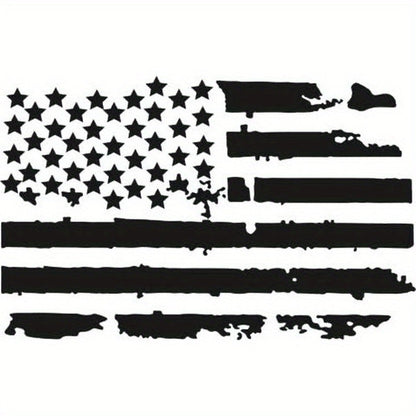 Distressed American Flag Hood Vinyl Decal, 35.4 × 19.7 Inches in Black or Transparent-Base Black
