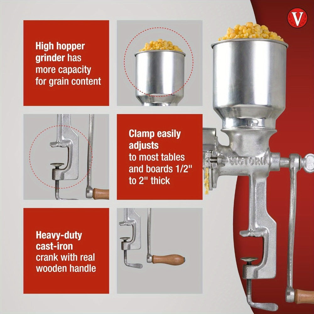 Manual Grain Grinder Mill – Cast Iron Hand Crank Grain Mill with High Hopper, Adjustable Coarse Fine Grinding