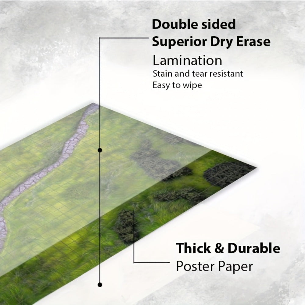 DnD Beginner Set 6 Double-Sided Terrain Maps 24x36 with Mystery Dice, Character Sheets, Cheat Sheets, Spell AOE Template