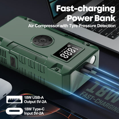 Jump Starter 10000A 7-in-1 with Air Pump – 150PSI Tire Inflator, Portable Battery Booster for Gas & Diesel, USB & USB-C Power Bank